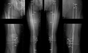 Radiografías de miembros inferiores con mediciones angulares y de longitud para telemetria.