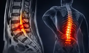 Resonancia lumbar muestra hernia discal con dolor intenso en la espalda.