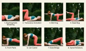 Secuencia de yoga para fortalecer la espalda baja: respiración, plancha, puente de glúteos y más.