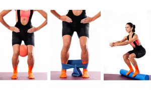 Tres ejercicios para mejorar la propiocepción de rodilla: con balón, banda y rodillo.