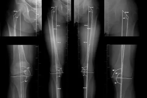 Radiografías de miembros inferiores con mediciones angulares y de longitud para telemetria.