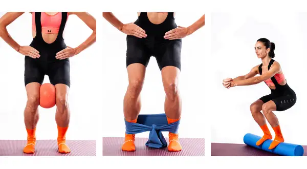 Tres ejercicios para mejorar la propiocepción de rodilla: con balón, banda y rodillo.