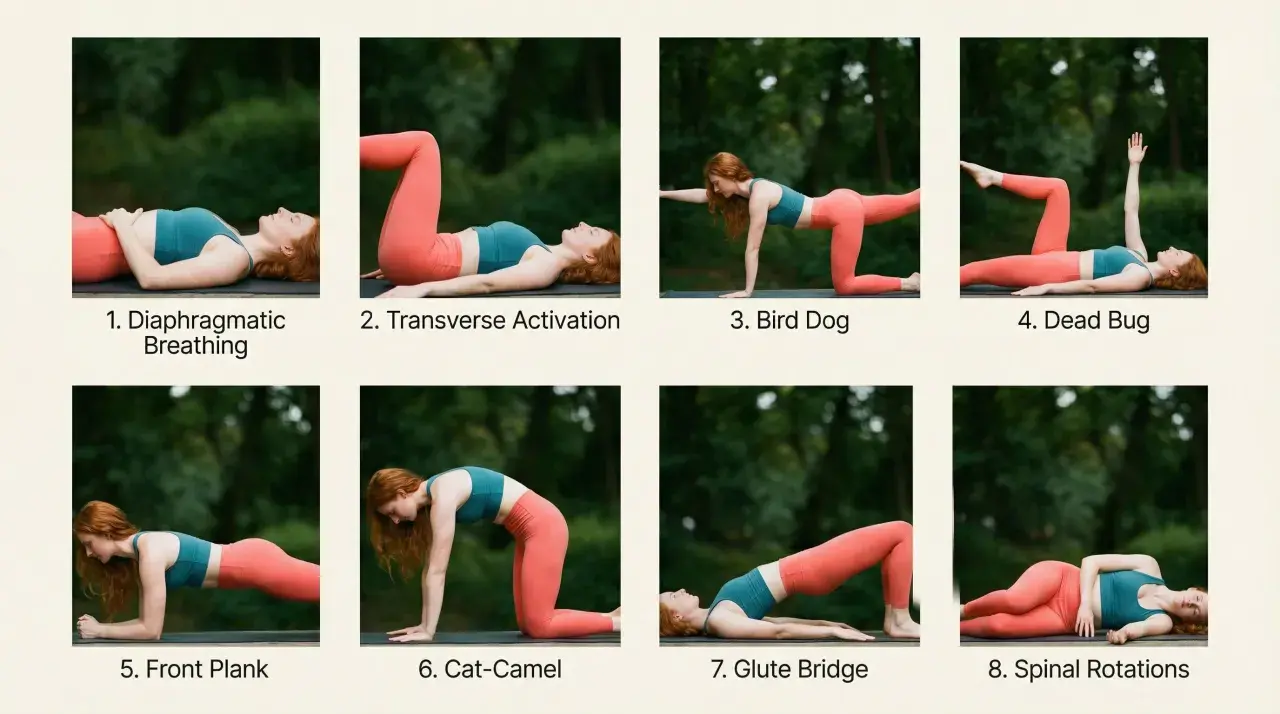 Secuencia de yoga para fortalecer la espalda baja: respiración, plancha, puente de glúteos y más.