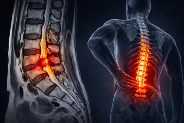Resonancia lumbar muestra hernia discal con dolor intenso en la espalda.